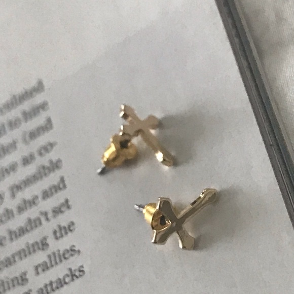 Gold Stud Cross Earrings - Picture 5 of 5
